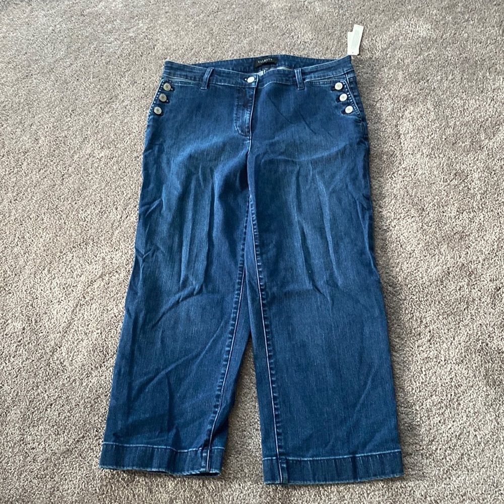 Talbots Button Hem Cropped Jeans Size 10 NWT Blue Denim Sailor Pocket